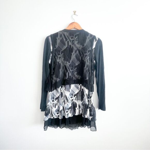 Laura Petites Party Blouse Sheer Vest Rhinestones Sequins Lace Tunic Women's M - Picture 2 of 8